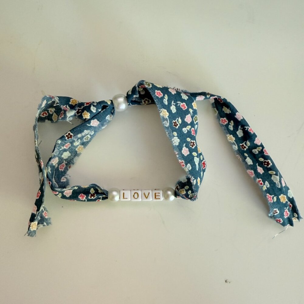 Fabric Bracelet LOVE Floral Handmade Jewelry Bespoke